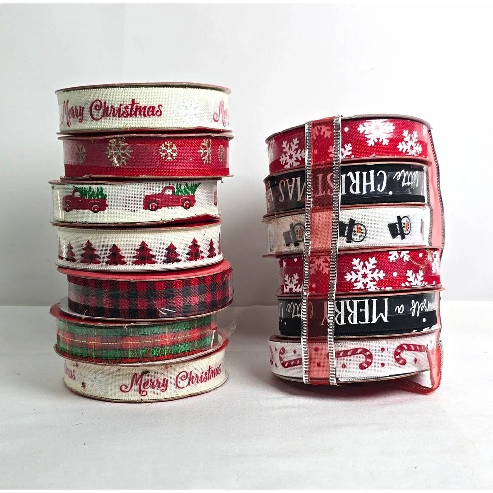 13 Rolls Christmas Holiday Multicolor Ribbon Assorted Patterns
